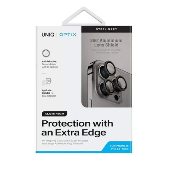 Uniq Optix iPhone 15 Pro Aluminum Camera Lens Protector - Steel Grey